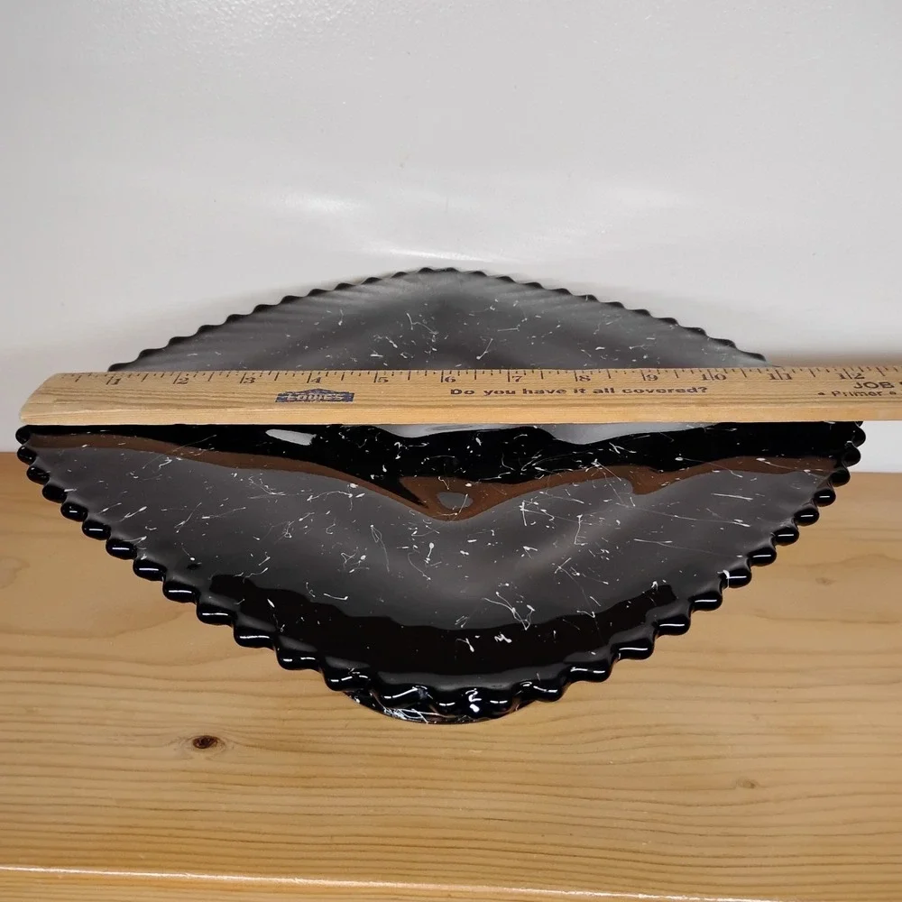 Vintage L E Smith Black Amethyst Glass Square Cake Stand Pedestal‎ White Drizzle